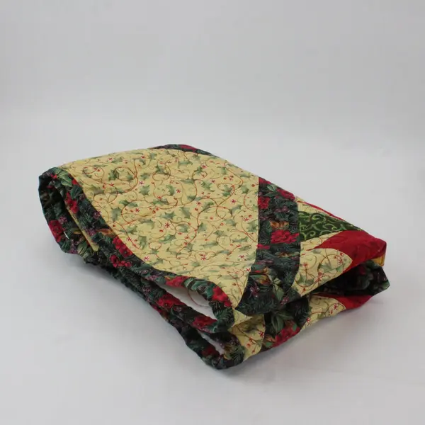 Quilted Festive Table Runner Yellow Green Red 72in x 14in Holiday Decor