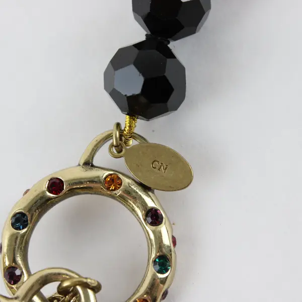 Heidi Daus Let Me Count The Ways Beaded Black Crystal Gold Tone Necklace