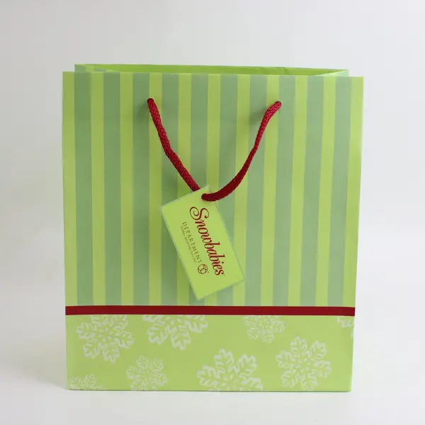 Lot of 6 Dept 56 Snowbabies Green Stripe Snowflake Holiday Gift Bags