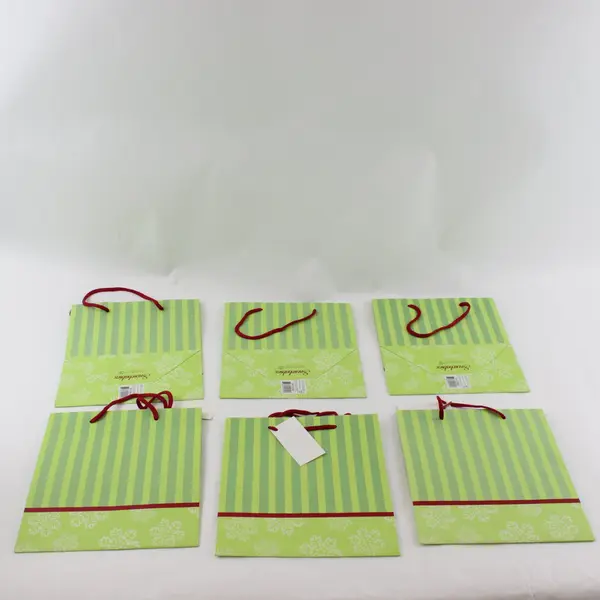 Lot of 6 Department 56 Snowbabies Holiday Gift Bags Green Stripe Snowflake