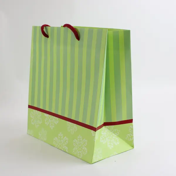 Lot of 6 Department 56 Snowbabies Holiday Gift Bags Green Stripe Snowflake
