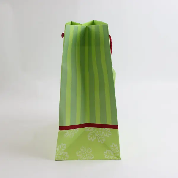 Lot of 6 Department 56 Snowbabies Holiday Gift Bags Green Stripe Snowflake