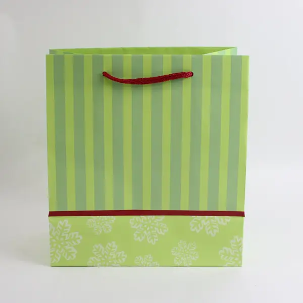Lot of 6 Department 56 Snowbabies Holiday Gift Bags Green Stripe Snowflake