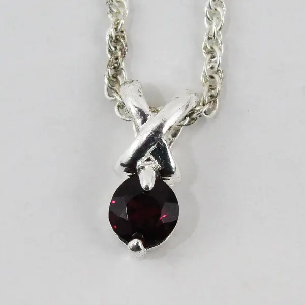 18 Inch Garnet Silver Tone Pendant Necklace & Matching Earrings Set
