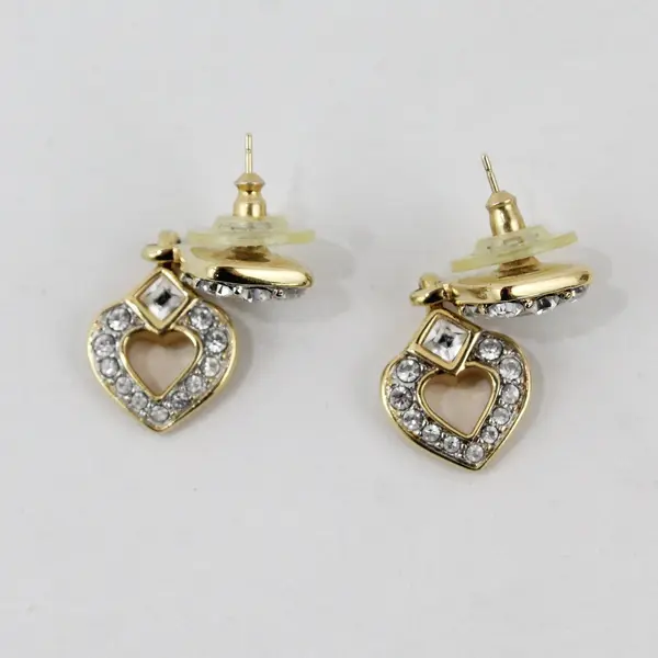 Swarovski Open Heart Crystal Dangle Earrings Signed Vintage