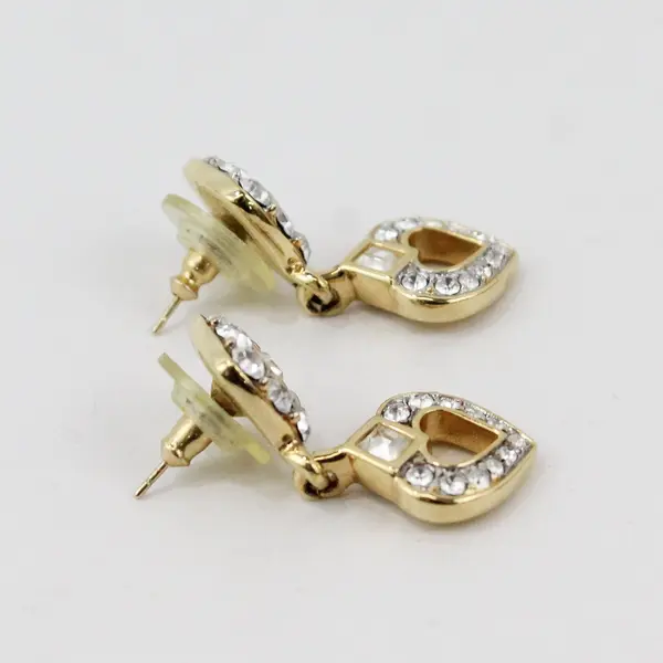 Swarovski Open Heart Crystal Dangle Earrings Signed Vintage