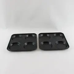 Lot of 2 Non-Stick Black 4 Cup Yorkshire Pudding Muffin Baking Tray