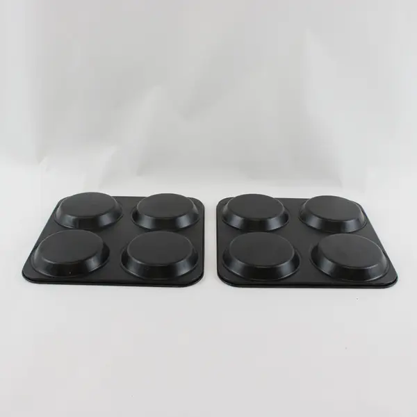 Lot of 2 Non-Stick Black 4 Cup Yorkshire Pudding Muffin Baking Tray