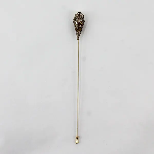 Vintage Gold Tone Faux Pearl Hat Stick Pin 7.5in Long