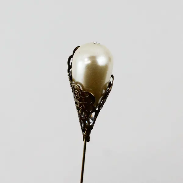 Vintage Gold Tone Faux Pearl Hat Stick Pin 7.5in Long