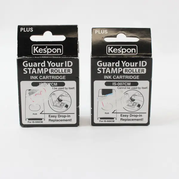 Two Kespon Guard Your ID Stamp Roller Ink Cartridge Plus Replacement IS-007CM