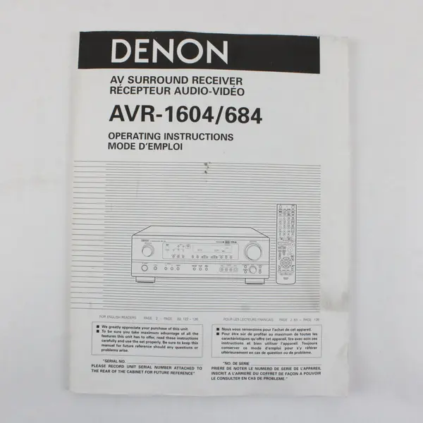 Denon AVR-1604/684 Operating Instructions Manual Booklet