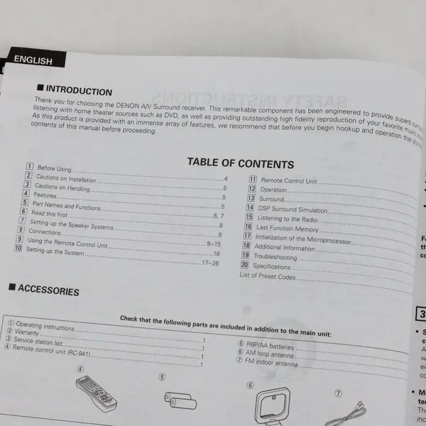 Denon AVR-1604/684 Operating Instructions Manual Booklet