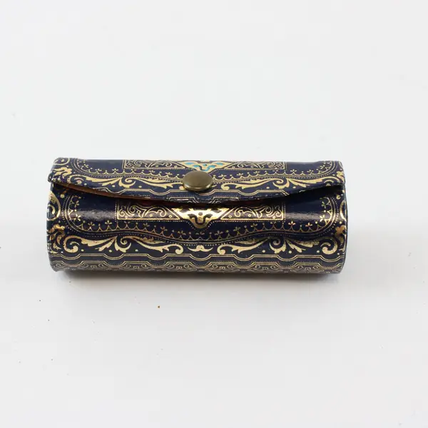Vintage Italian Blue Gold Florentine Style Lipstick Case Vanity Holder