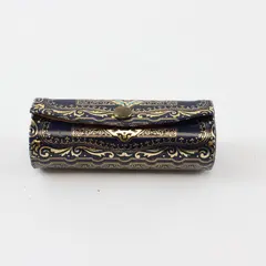 Vintage Italian Blue Gold Florentine Style Lipstick Case Vanity Holder