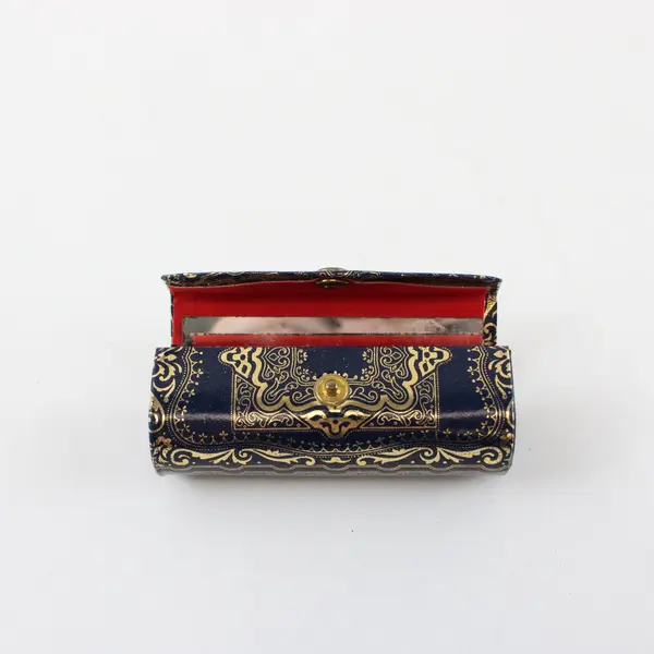 Vintage Italian Blue Gold Florentine Style Lipstick Case Vanity Holder