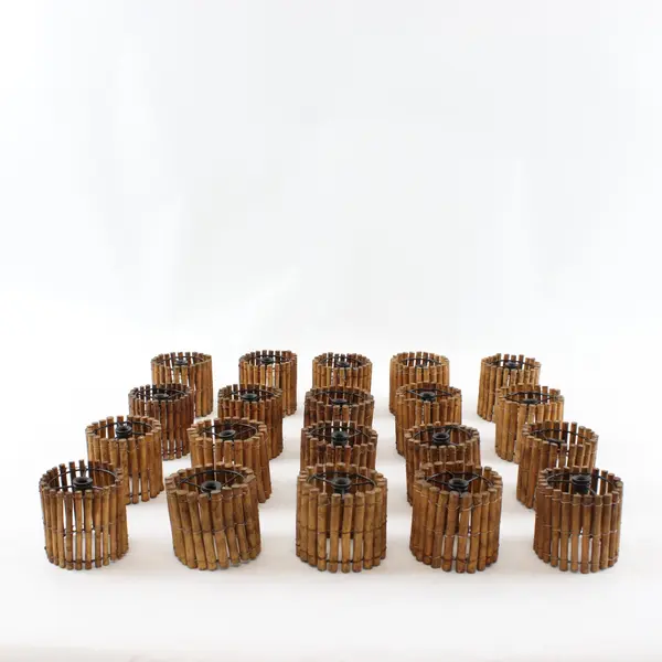 Lot of 20 Rustic Bamboo Slat String Light Shades 11x11x3 In