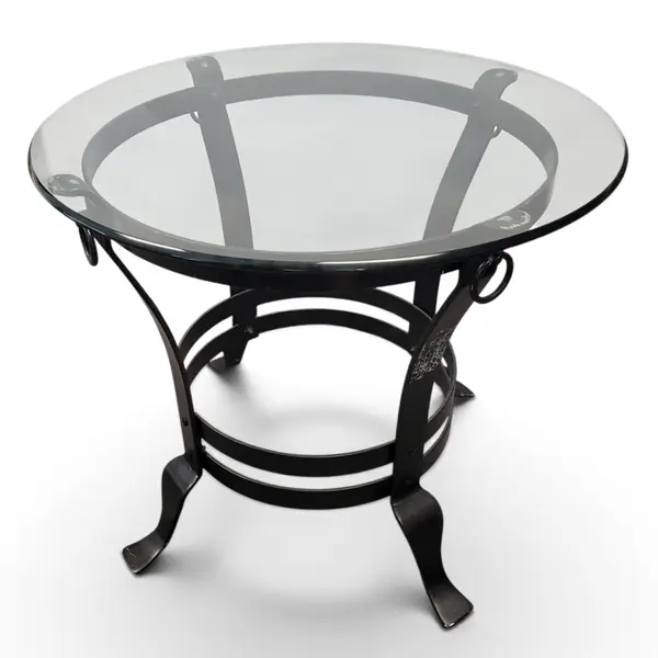 Round Clear Glass Top Black Metal Base Accent Side Table - Local Pickup Only