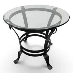 Round Clear Glass Top Black Metal Base Accent Side Table - Local Pickup Only