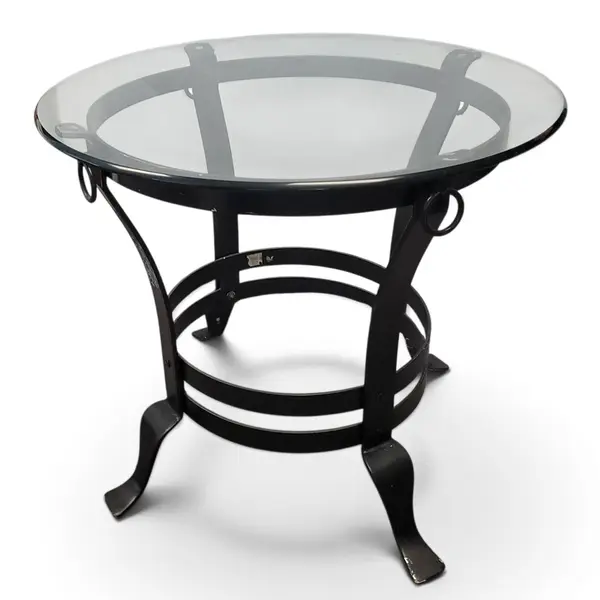 Round Clear Glass Top Black Metal Base Accent Side Table - Local Pickup Only