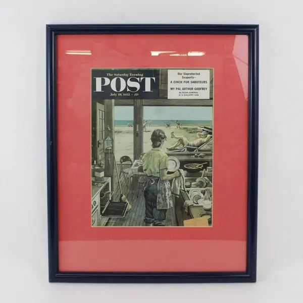 Stevan Dohanos Doing Dishes at the Beach Saturday Evening Post 1952 COA Framed