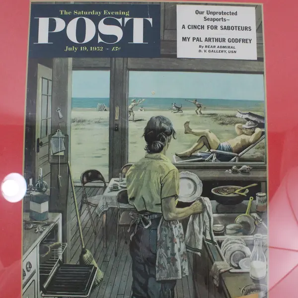 Stevan Dohanos Doing Dishes at the Beach Saturday Evening Post 1952 COA Framed