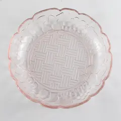 Vintage Pink Glass Candy Dish w Fruit Garland Border Decorative Bowl