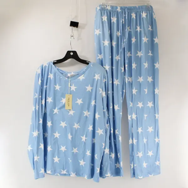 Ekouaer Women’s Sky Blue/White Star Print Long Sleeve Pullover Pajama Set 2XL
