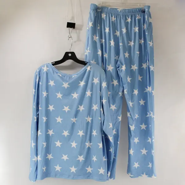 Ekouaer Women’s Sky Blue/White Star Print Long Sleeve Pullover Pajama Set 2XL