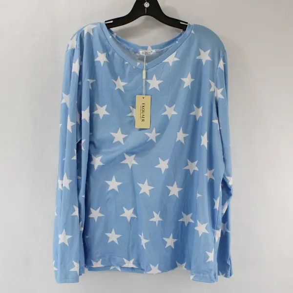 Ekouaer Women’s Sky Blue/White Star Print Long Sleeve Pullover Pajama Set 2XL