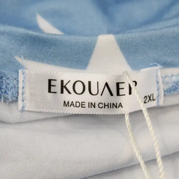 Ekouaer Women’s Sky Blue/White Star Print Long Sleeve Pullover Pajama Set 2XL