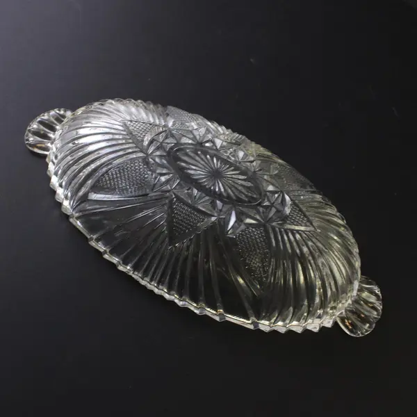 Hazel Atlas Relish Dish Clear Glass Starburst Fan Triangle Olive Tray Vintage