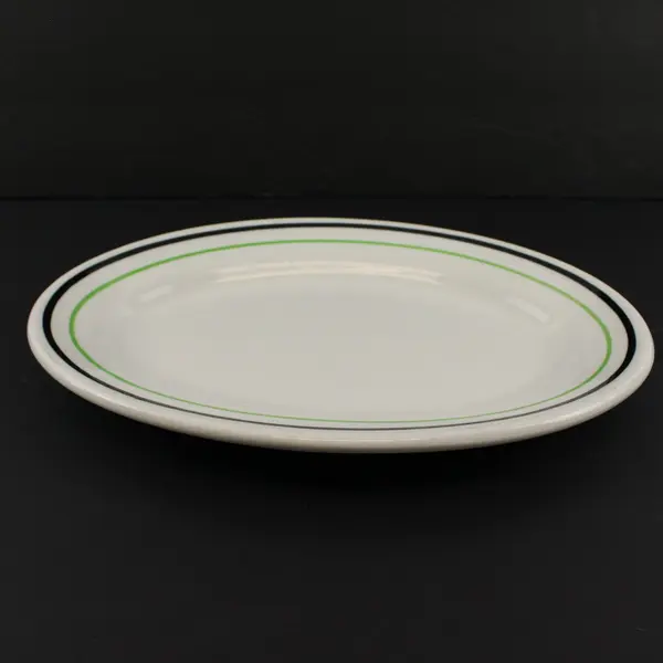 Vintage Shenango RimRol 1950s Restaurant Ware Green Black Oval Platter