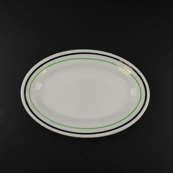 Vintage Shenango RimRol 1950s Restaurant Ware Green Black Oval Platter