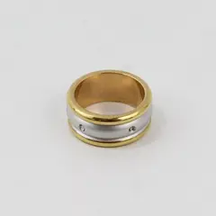 Gold Tone Ring With A Silver Tone Center Band With Rhinestones Size 5.75