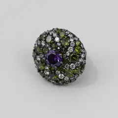 Gemstone Cluster Cocktail Ring Amethyst Peridot Rhinestone Size 7.75