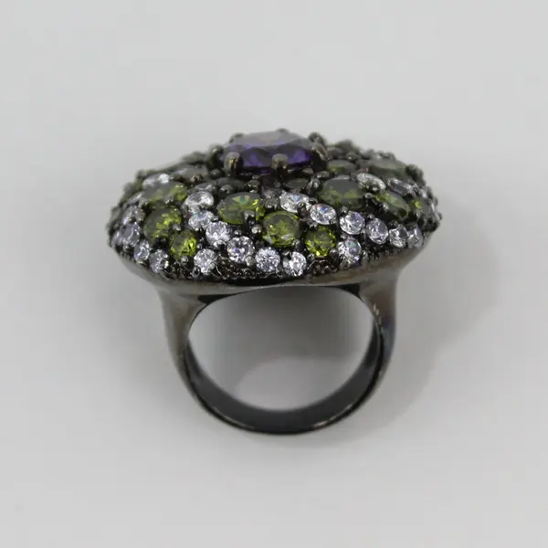 Gemstone Cluster Cocktail Ring Amethyst Peridot Rhinestone Size 7.75