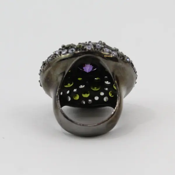 Gemstone Cluster Cocktail Ring Amethyst Peridot Rhinestone Size 7.75