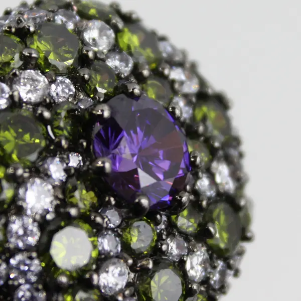 Gemstone Cluster Cocktail Ring Amethyst Peridot Rhinestone Size 7.75