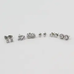 Lot of 6 Pairs Diamond Simulant Silver-Tone Stud Earrings