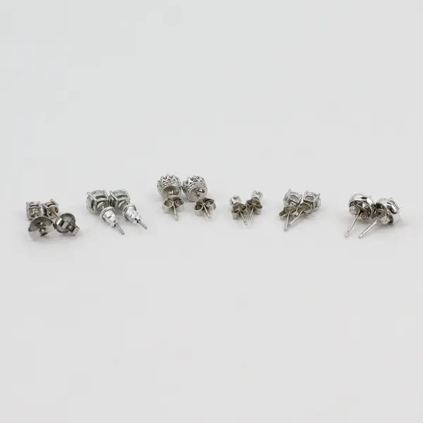 Lot of 6 Pairs Diamond Simulant Silver-Tone Stud Earrings