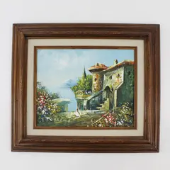 Romano Rossini Coastal Seascape Oil Painting Signed Framed 15.25" x 13.25" 