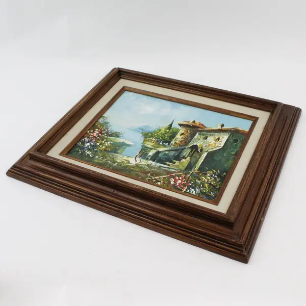 Romano Rossini Coastal Seascape Oil Painting Signed Framed 15.25" x 13.25" 