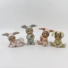 Lot of 4 Hand Painted Ceramic Sweet Tot Bunny Ceramic Mold Figurines