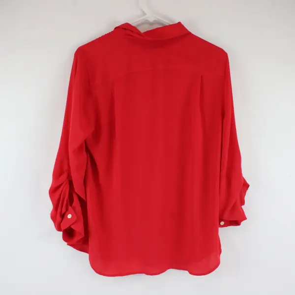 LOFT Women's Medium Red Roll Tab Sleeve Button Up Blouse