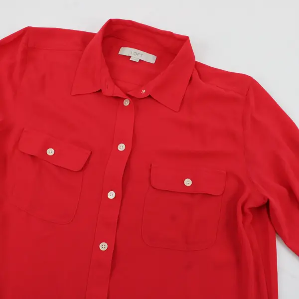 LOFT Women's Medium Red Roll Tab Sleeve Button Up Blouse