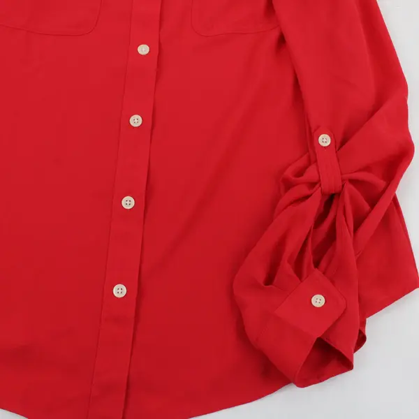 LOFT Women's Medium Red Roll Tab Sleeve Button Up Blouse