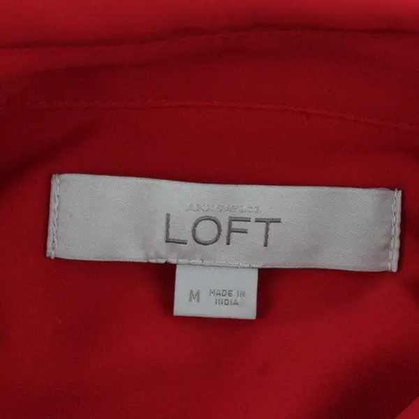 LOFT Women's Medium Red Roll Tab Sleeve Button Up Blouse