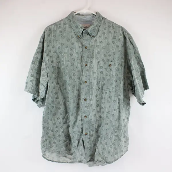 Bugle Boy Company Men's L Green Leaf Short Sleeve Shirt