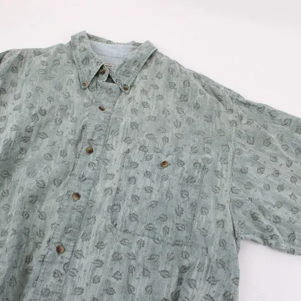 Bugle Boy Company Men's L Green Leaf Short Sleeve Shirt